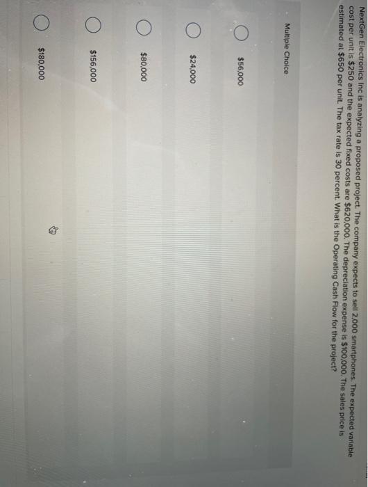  NextGen Electronics Inc is analyzing a proposed project. The company expects