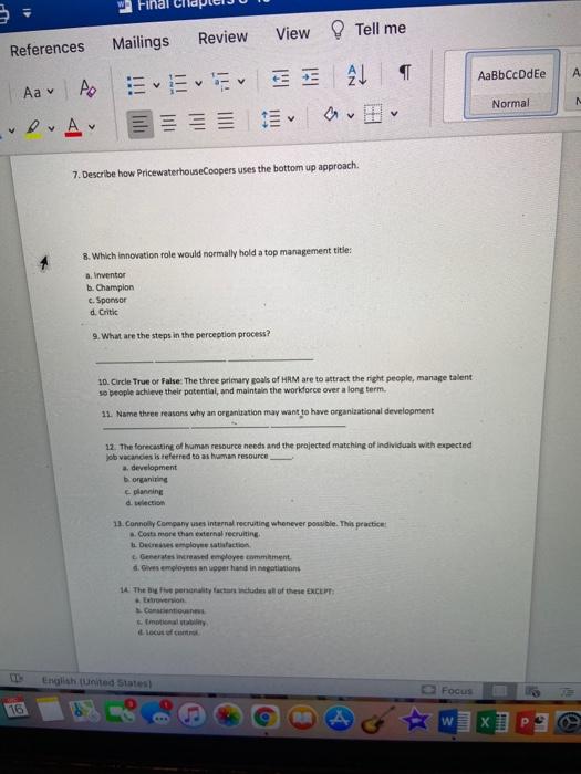  answer 7-14 Final Review View Tell me References Mailings AL AaBbCcDdEe