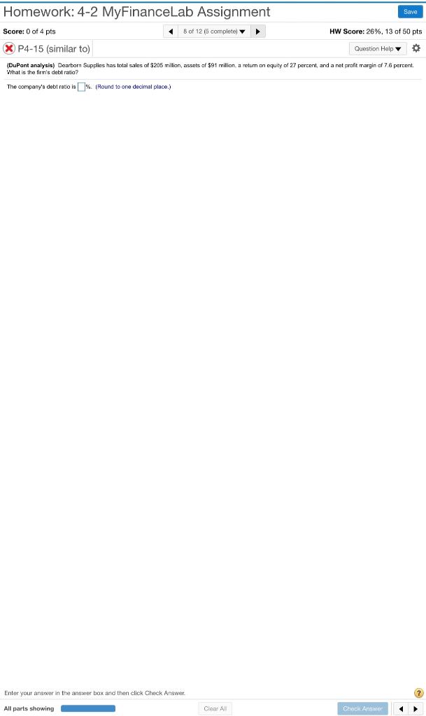  Homework: 4-2 MyFinanceLab Assignment Save Score: 0 of 4 pts 8