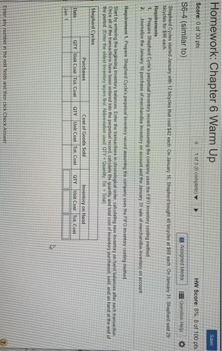  Homework: Chapter 6 Warm Up Save Score: 0 of 30 pts