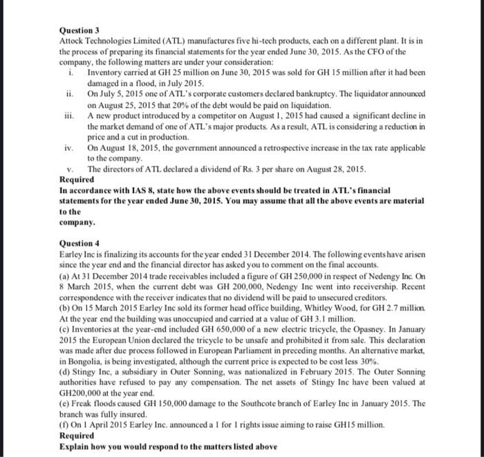  iv. Question 3 Attock Technologies Limited (ATL) manufactures five hi-tech products,