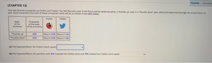  12 points wer (CHAPTER 13) Your two favorite companies are Firefox