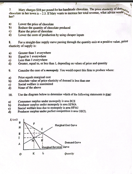 the following ten multiple choice questions (10 points for each question). The