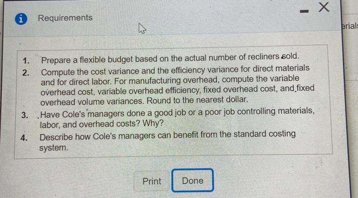 $495 each) (980 recliners x $475 each) Variable Manufacturing Costs: Direct Materials