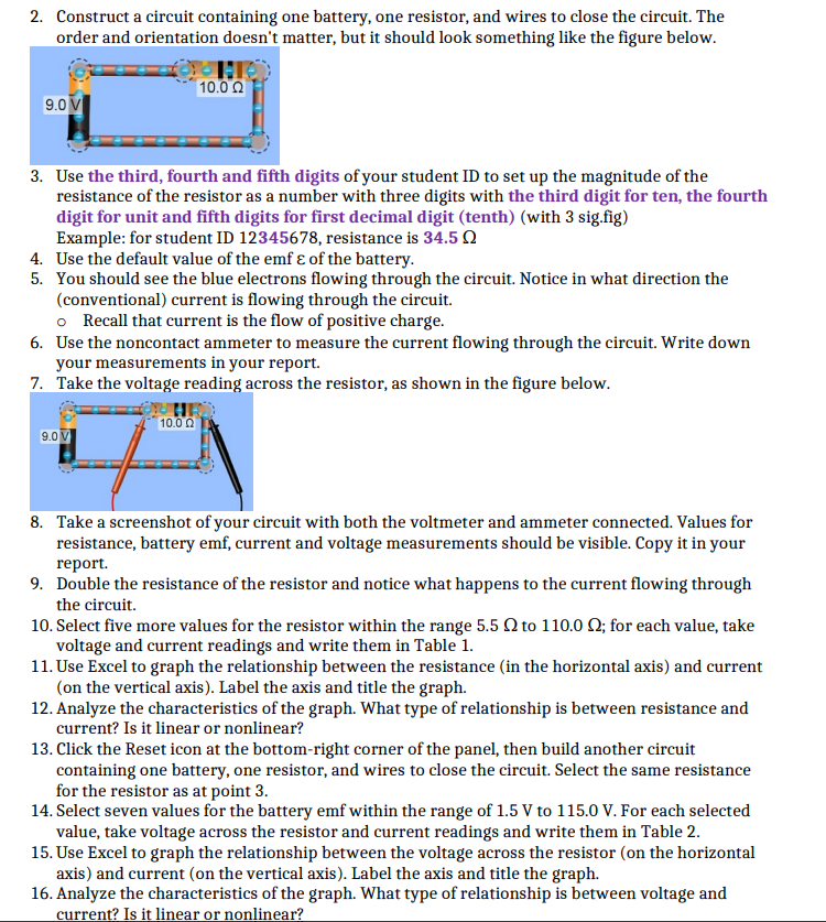 voltage, current, resistance, and power for a simple circuit containing one resistor