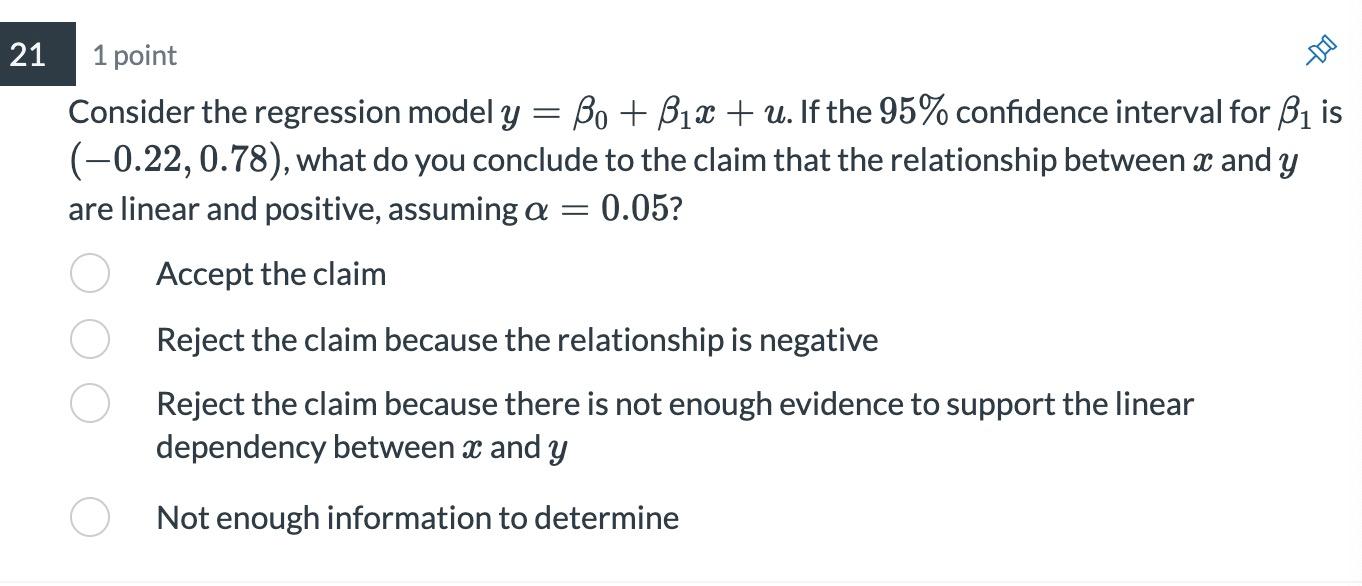 R3 1 point Q Consider the regression model y = ,80 +