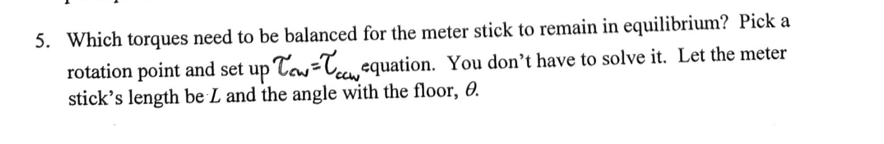 5. Which torques need to be balanced for the meter stick
