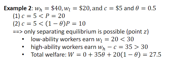 to college (low ability people can't go] ::> separating equilibrium: firms can