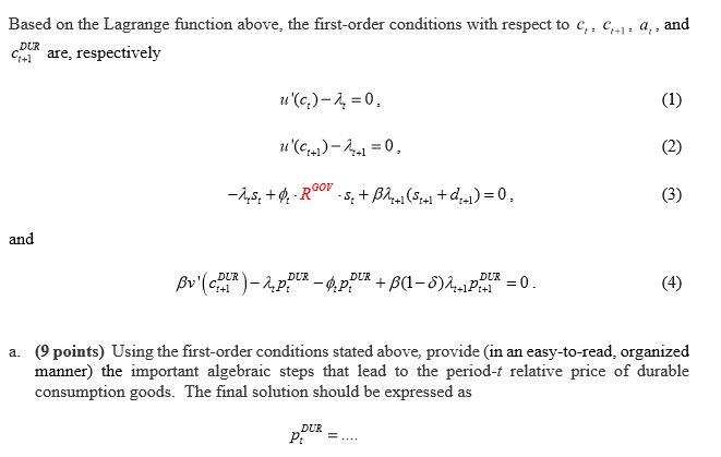  Based on the Lagrange function above, the first-order conditions with respect