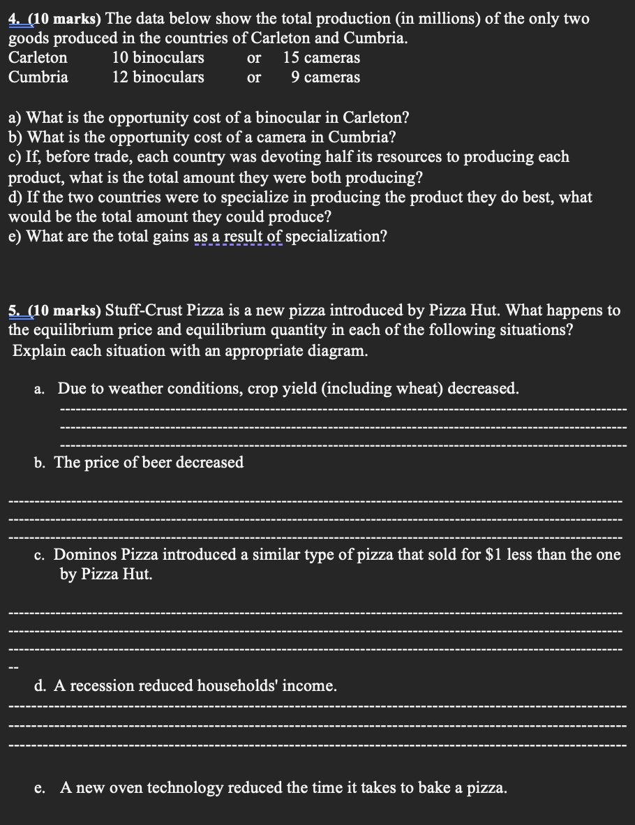  4. (10 marks) The data below show the total production (in