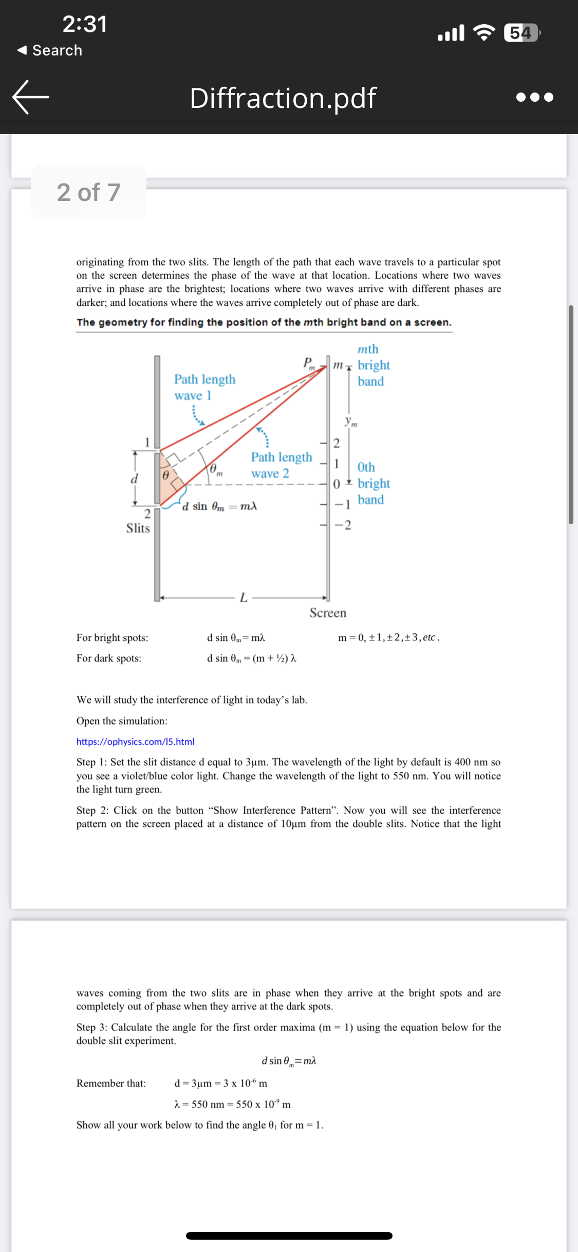 d equal to 3um. The wavelength of the light by default is