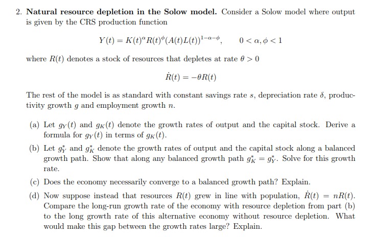 the Solow model in continuous time with pro- duction function y =