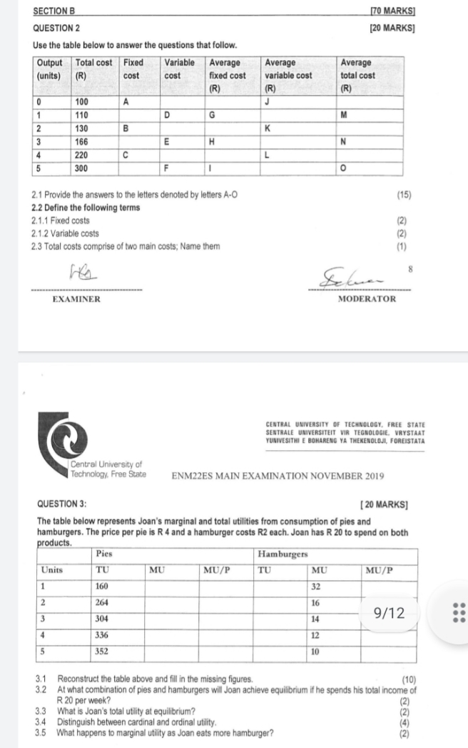  SECTION B [70 MARKS] QUESTION 2 [20 MARKS] Use the table