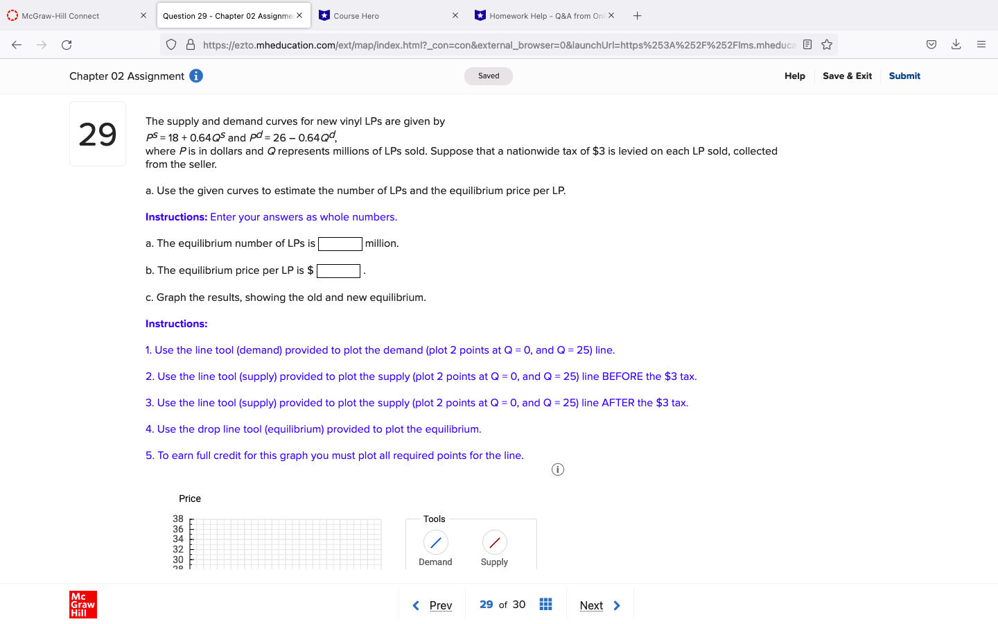 McGraw-Hill Connect X Question 29 - Chapter 02 Assignme X Course
