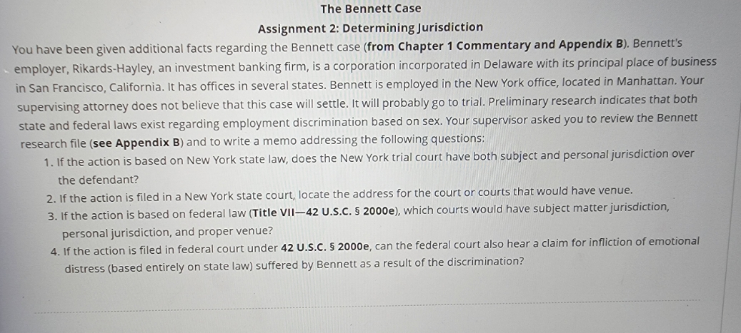 can I get help here please The Bennett Case Assignment 2: Determining
