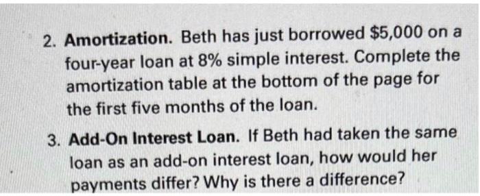 V3 need answer for question 3 2. Amortization. Beth has just borrowed