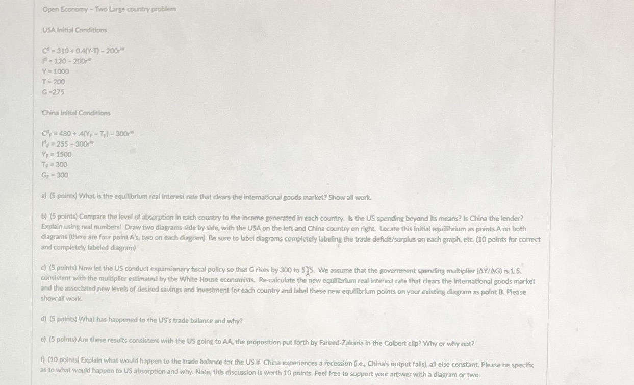  Open Economy - Two Large country problem USA Initial Conditions Co