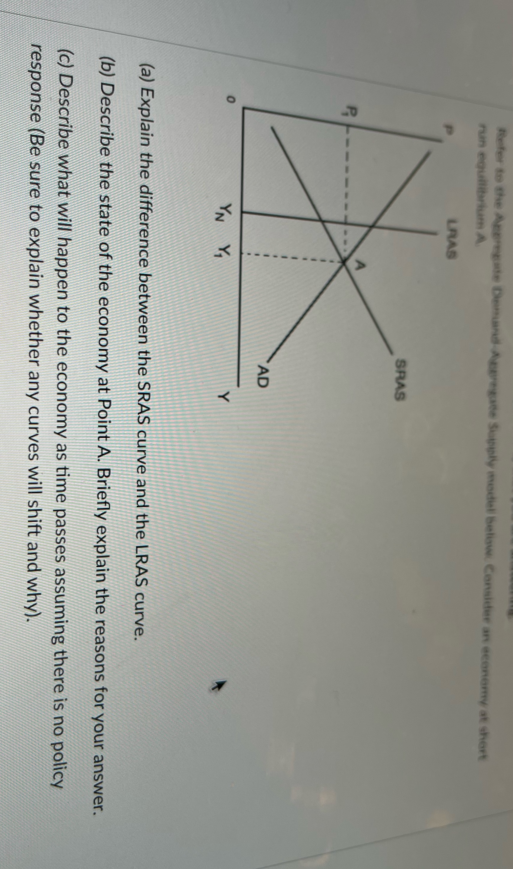 Refer is the Aggregate Demand Aggregate Supply model below Consider an