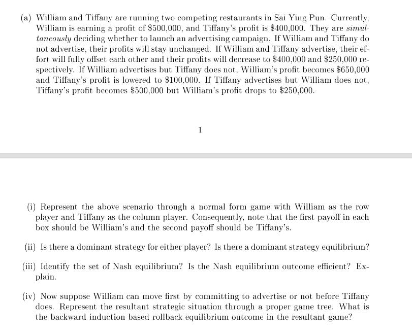 please help me answer this question , thanks ! (a) William and