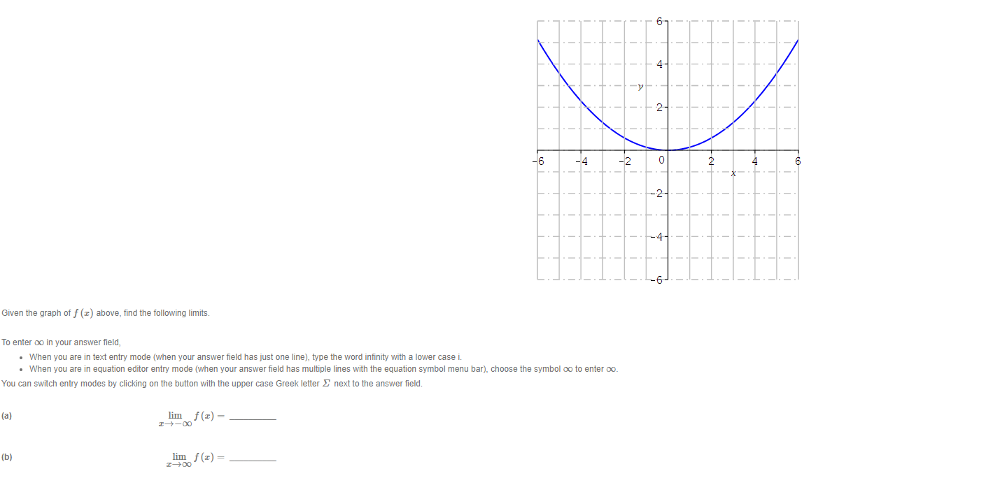 graph of f (x) above, find the following limits. To enter oo