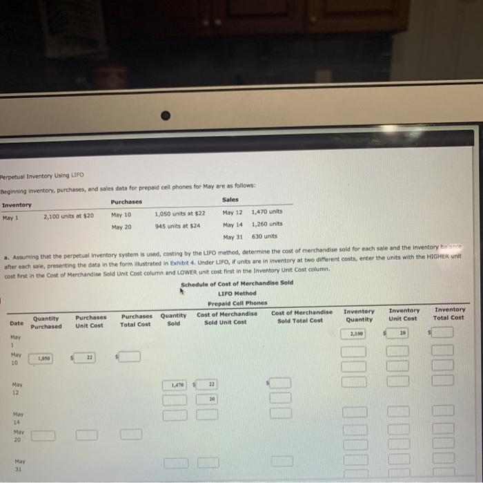  May 10 Perpetual Inventory Using UFO Beginning inventory, purchases, and sales