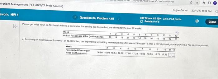  erations Management (Fall 2023/24 Meta Course) 4. Questlon 34, Problem 4.61