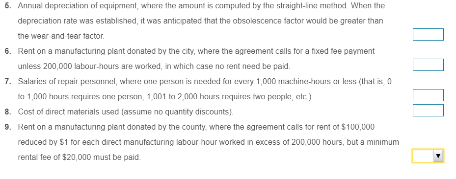  Select the graph that matches the numbered manufacturing cost data. Indicate