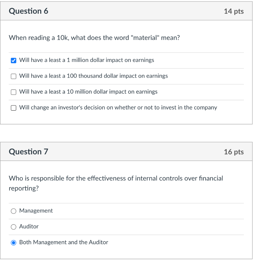 Question 6 14 pts When reading a 10k, what does the