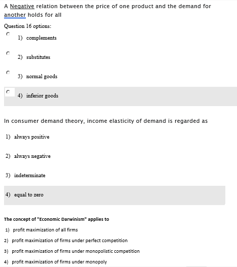 A Neaative relation between the price of one product and the demand
