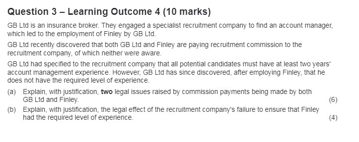  Question 3 - Learning Outcome 4 (10 marks) GB Lid is