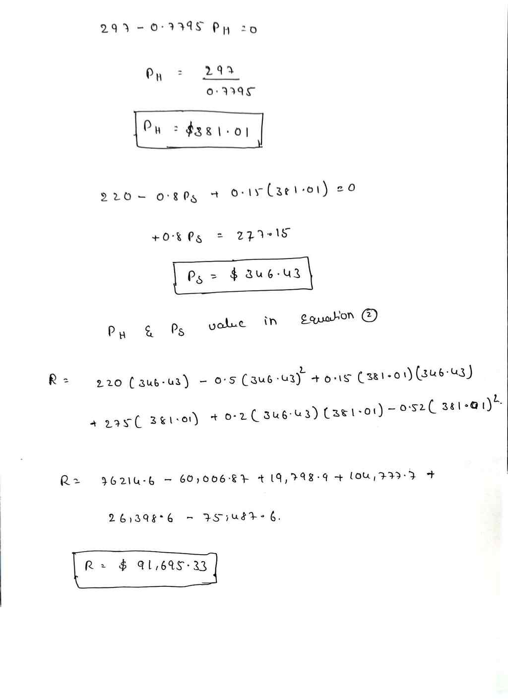 for the Sky Eagle, Ps is the selling price of the Sky