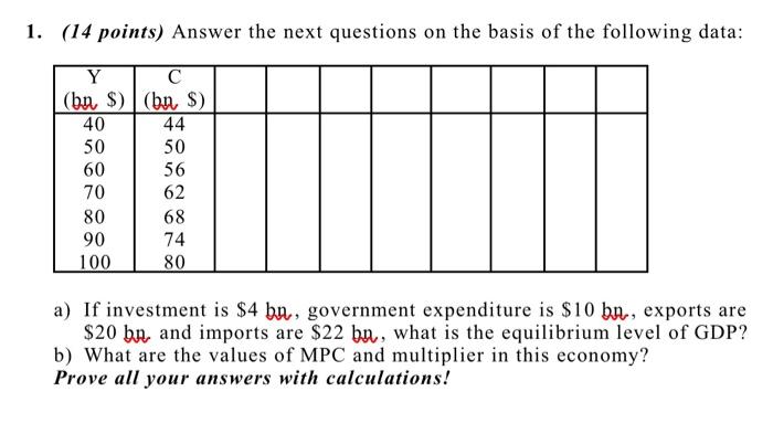 1. (14 points) Answer the next questions on the basis of