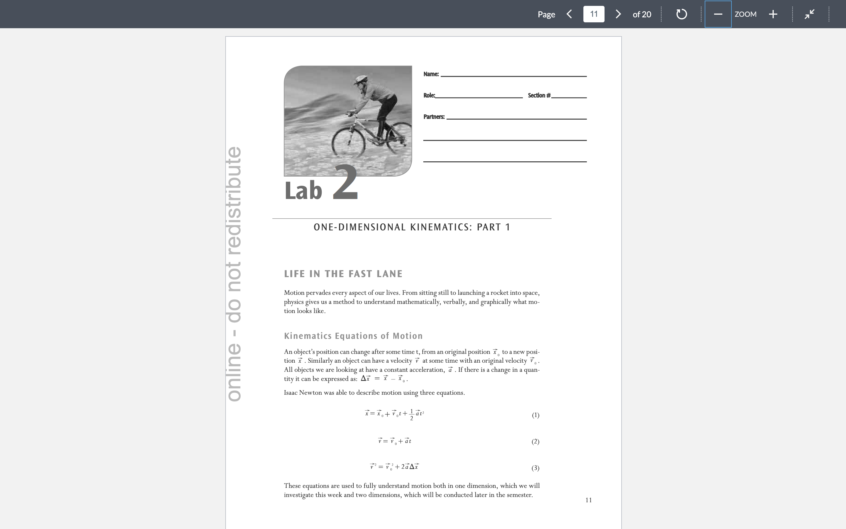 i ZOOM 11 Sedon # O o c o 6 ONE-DIMENSIONAL KINEMATICS: