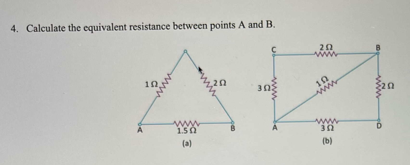 Please show your work 4. Calculate the equivalent resistance between points A