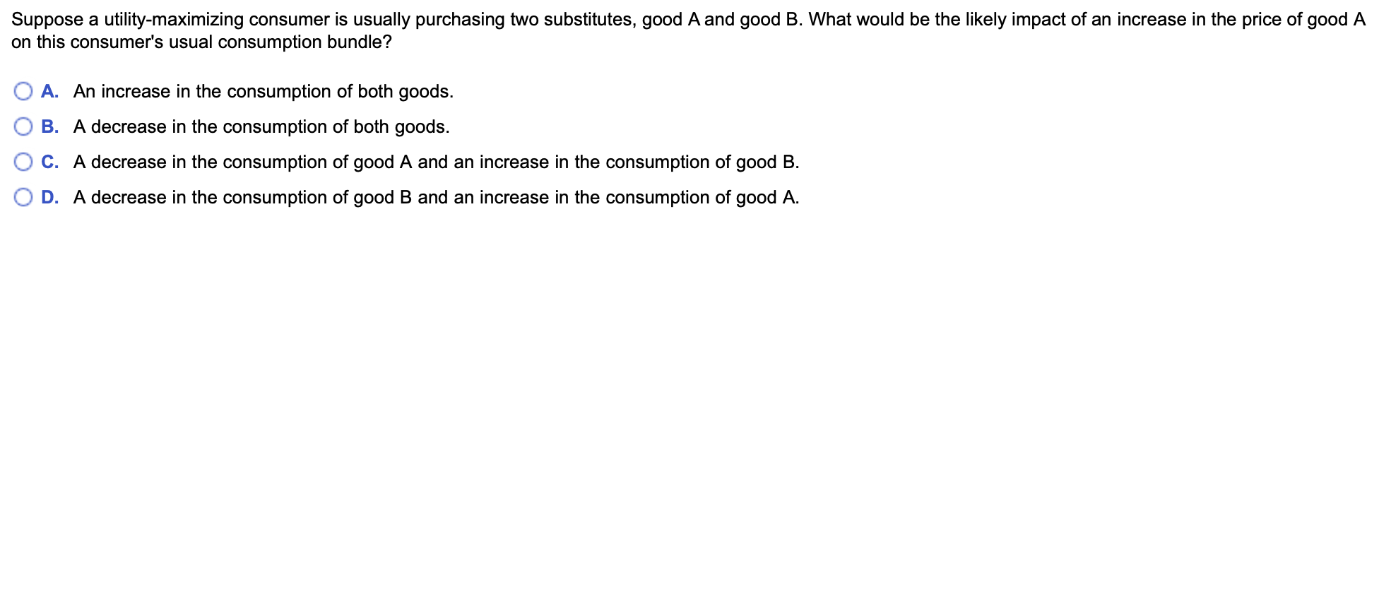 Other good 9'0 Identify whether Claudia's expenditure on each product should rise