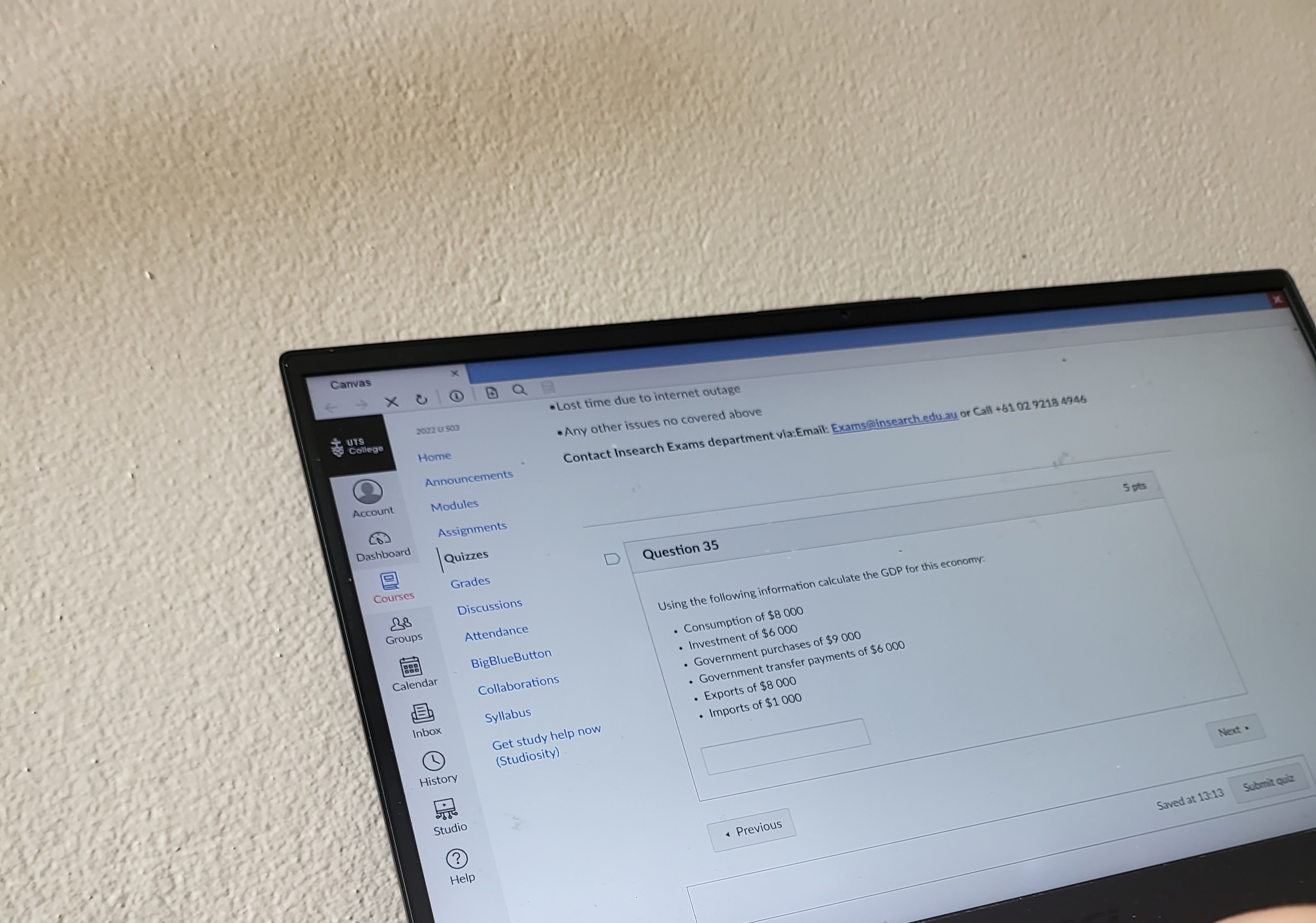 Canvas X X UTS 2022 0 503 . Lost time due