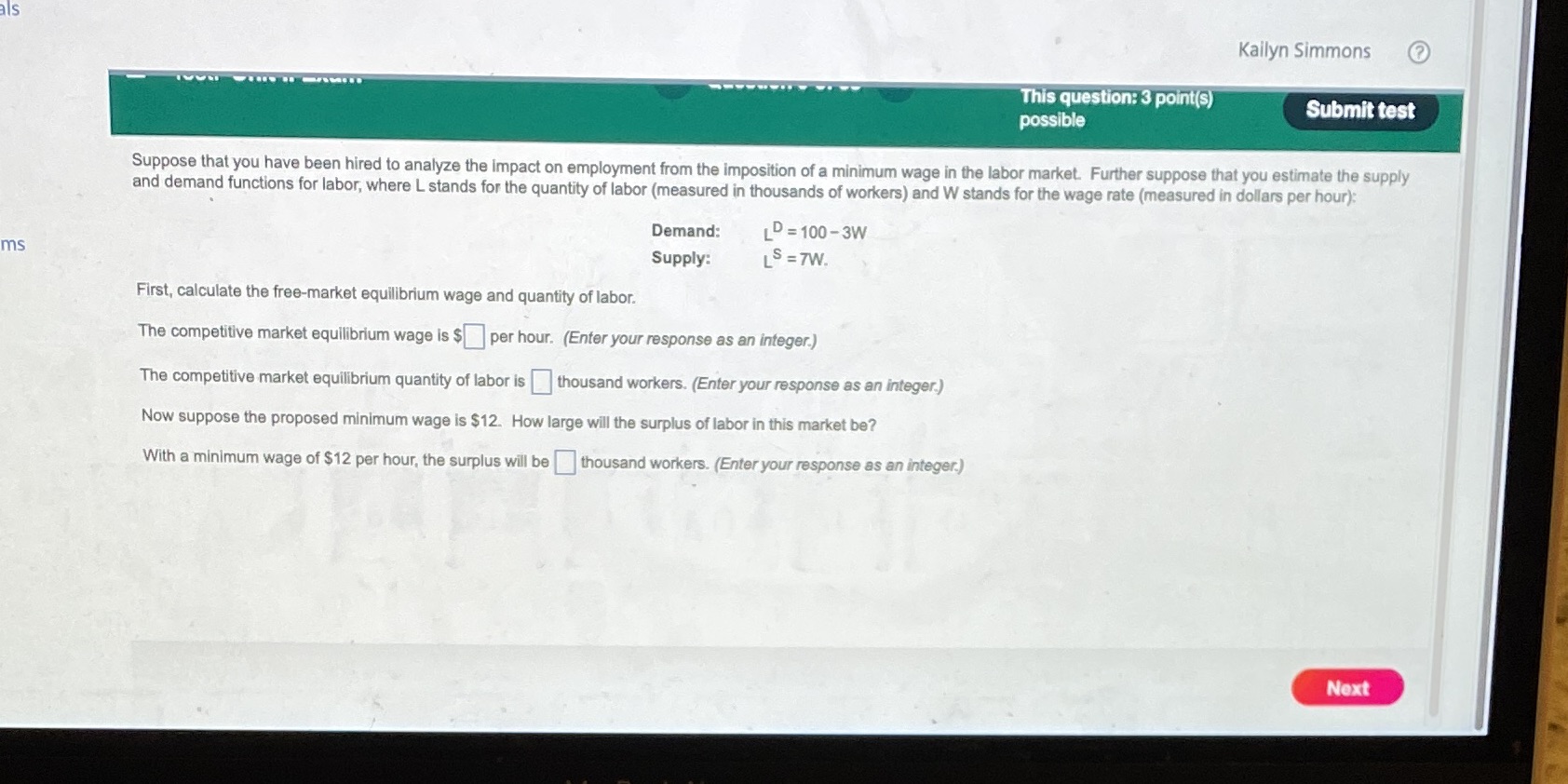  Is Kailyn Simmons This question: 3 point(s) Submit test possible Suppose