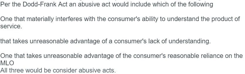 Per the Dodd-Frank Act an abusive act vvould include which of
