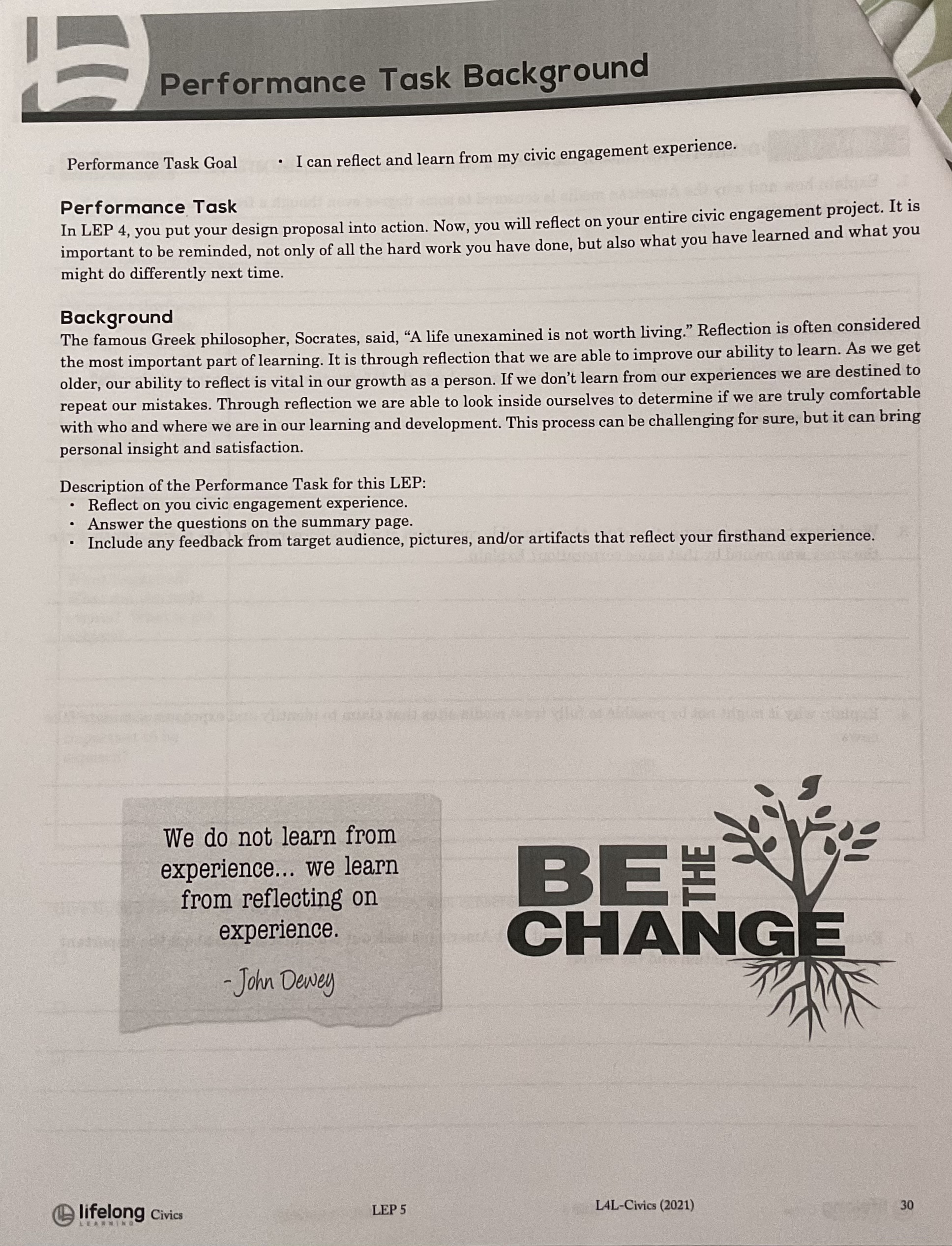  Performance Task Background Performance Task Goal . I can reflect and