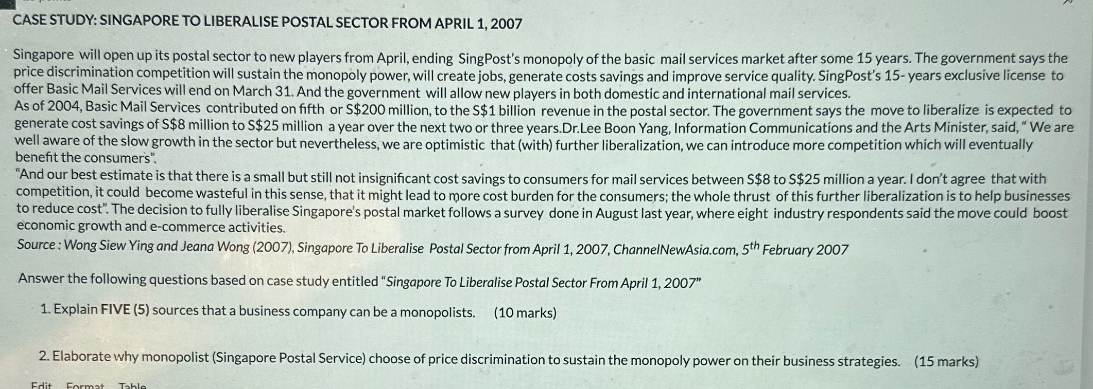 Please help - ' ,__..... ,1 CASE STUDY: SINGAPORE TO LIBERALISE POSTAL