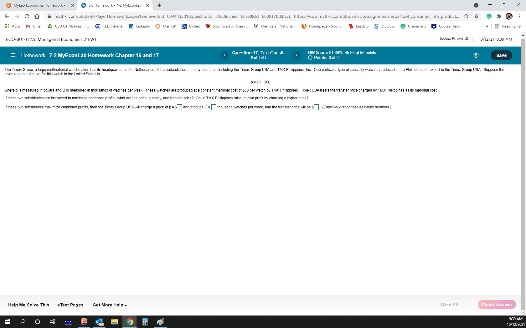 MyLab Economics Homework - E x Do Homework - 7-2 MyEconlab