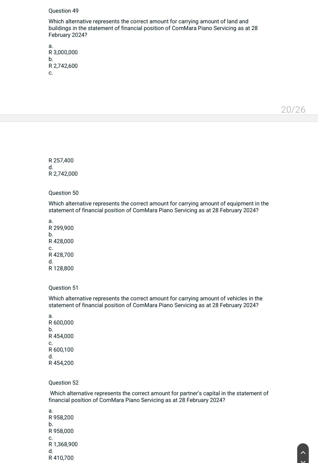 Question 49 Which alternative represents the correct amount for carrying amount