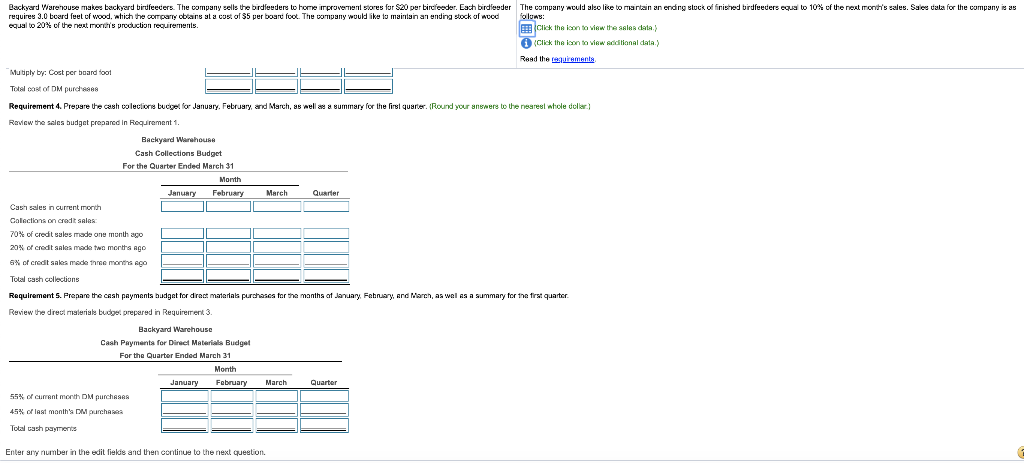 month's sales. Sales data for the company is as follows: Backyard Warehouse