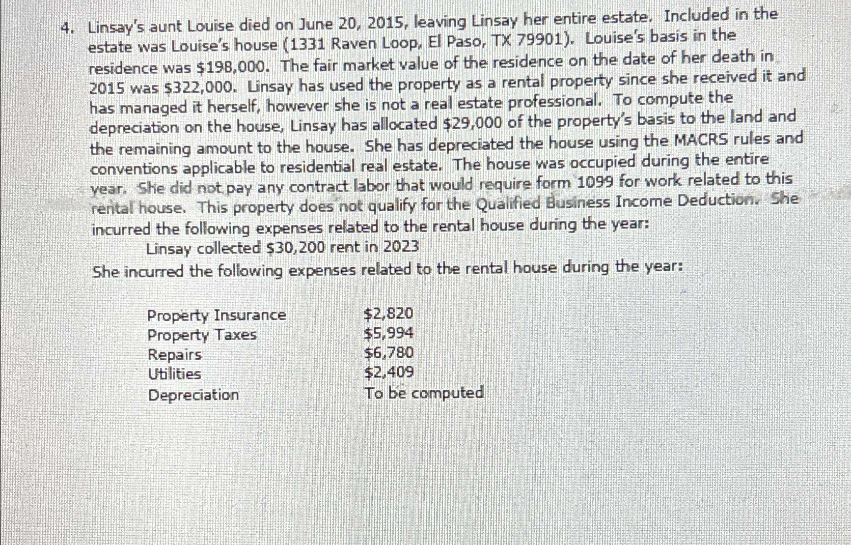  INDIVIDUAL TAX RETURN #3 Linsay Adams Required Use the following information