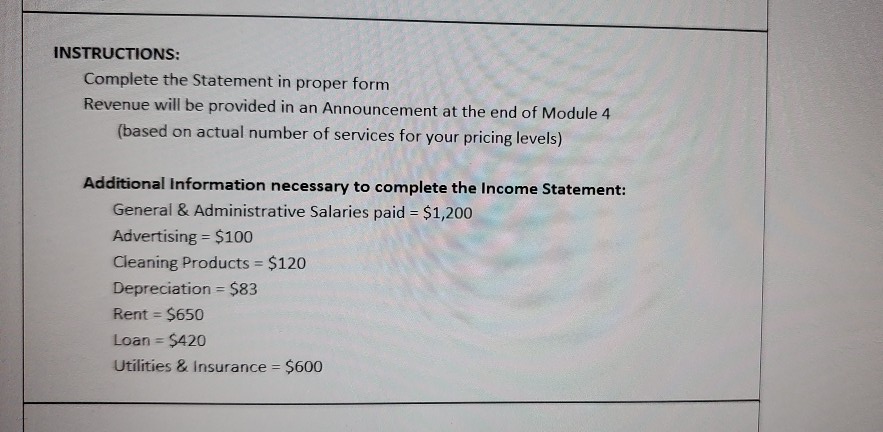 Imagine that your business has already opened. Use the updated scenario information