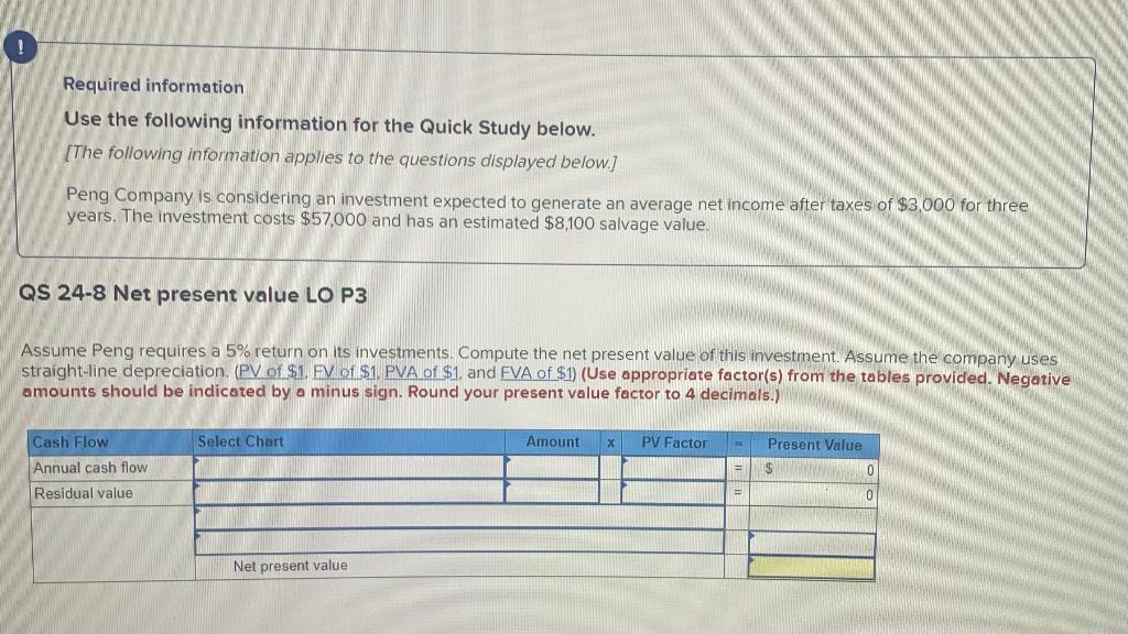  Required information Use the following information for the Quick Study below.