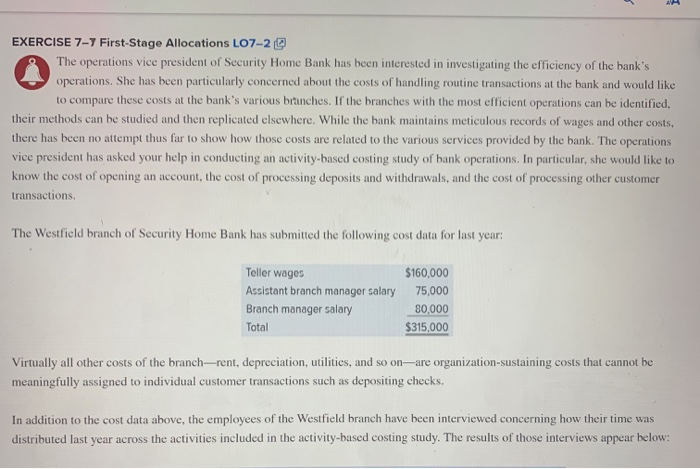  EXERCISE 7-7 First-Stage Allocations L07-20 The operations vice president of Security