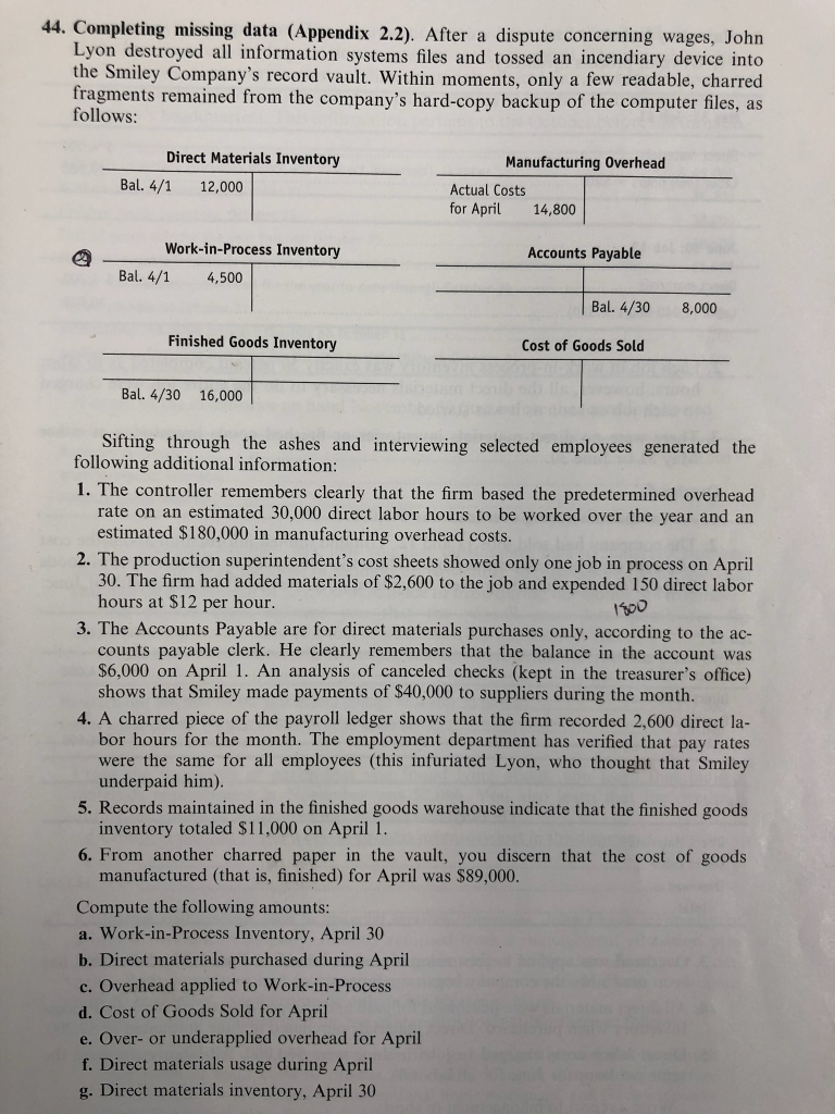 44. Completing missing data (Appendix 2.2). After a dispute concerning wages,