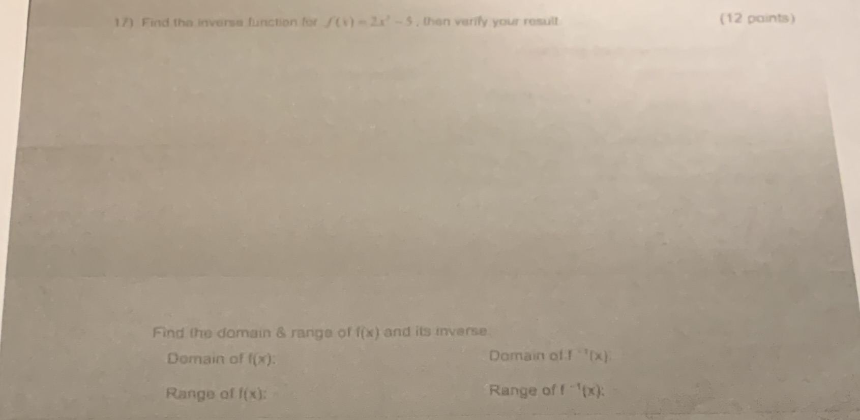 please show work 17) Find the inverse function for / (v) -