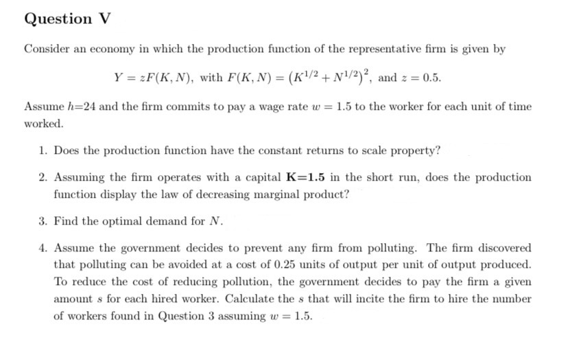 Hello, I would like the answer to this question please. Question V